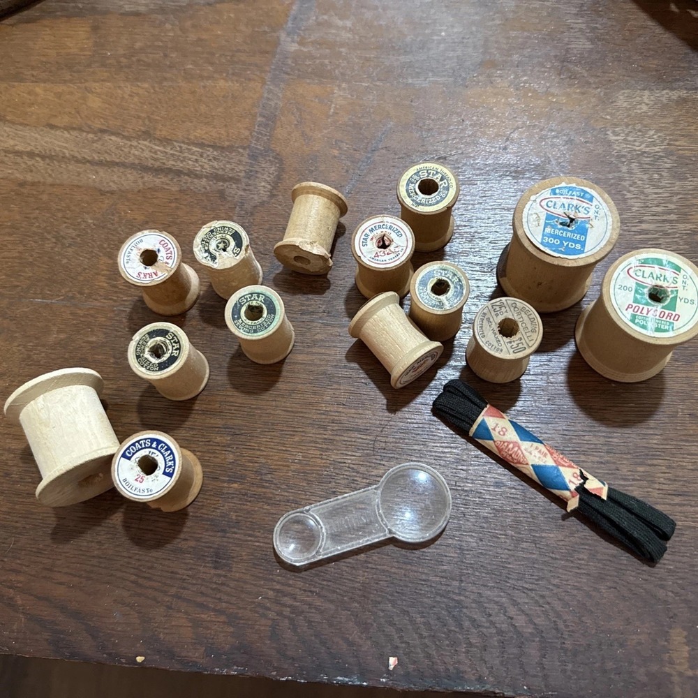 Vintage Wooden Thread Spools Lot Coats Clark Star Mercerized Sewing Craft Decor